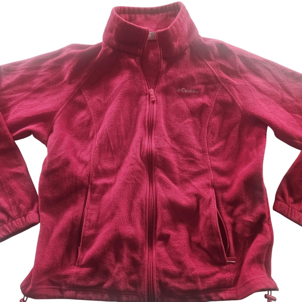 Columbia Fleece Jacket Womens XL Red Full Zip Stand Collar Outdoor‎ Warm Hiking